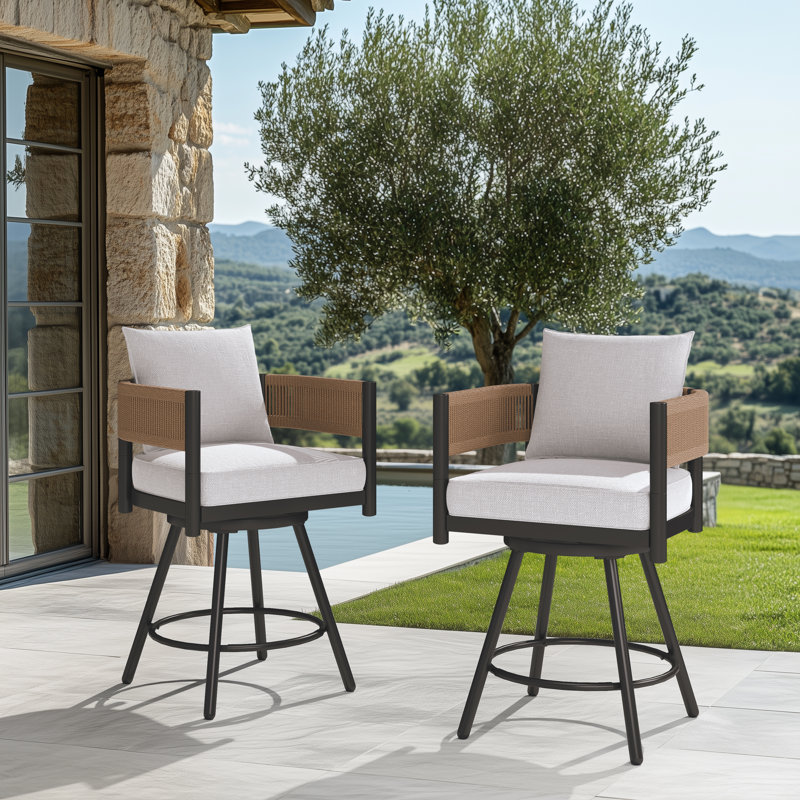Tabouret de comptoir de salle à manger Maine, Cadre noir et osier naturel, Tissu blanc