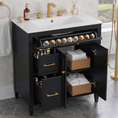 30'' Farmhouse Bathroom Vanity with Ceramic Top