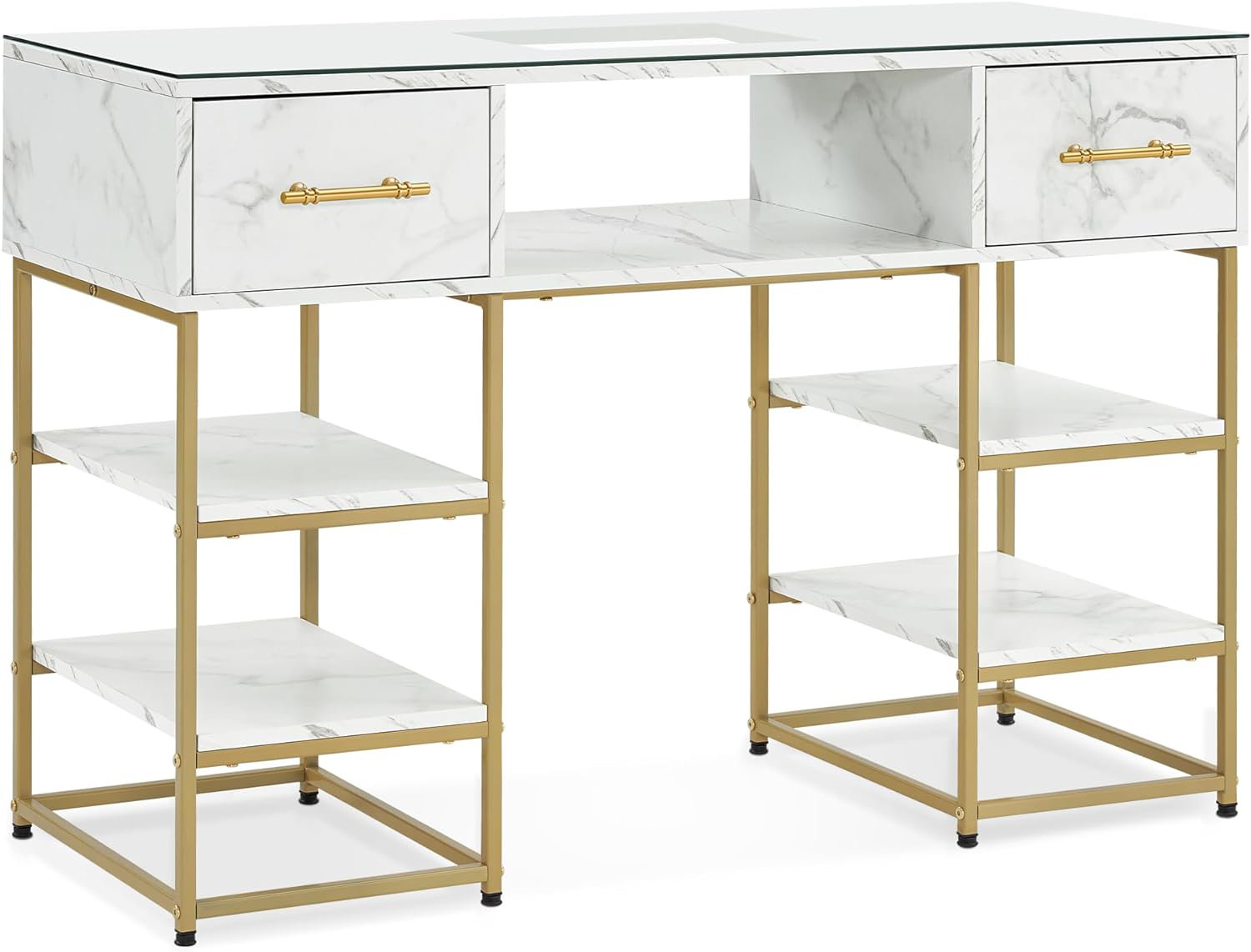 Mercer41 Rojmen Glass Top Nail Desk with Drawer and Shelf 47.2'' Wayfair