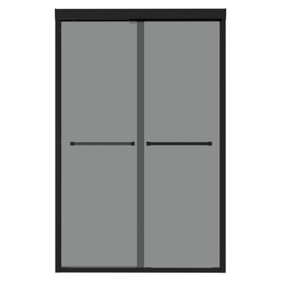 76"H Double Sliding Shower Door, 8Mm Tempered Shatter- Grey Glass, Matte Black 304 Stainless Steel, Reversible Installation, -, Dry Vanity 48"W Glass With R10 Rounded Edges And Laminated Film, -