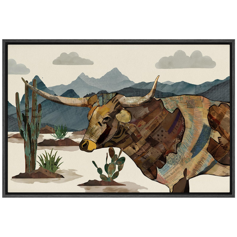 «Western Decor Longhorn Cow Portrait Animals Wildlife Mountain Nature Artwork Modern Art Landscape», reproduction d'art sur toile