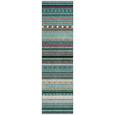 Machine Washable Indoor/Outdoor Husby ACN2218 Striped Rug