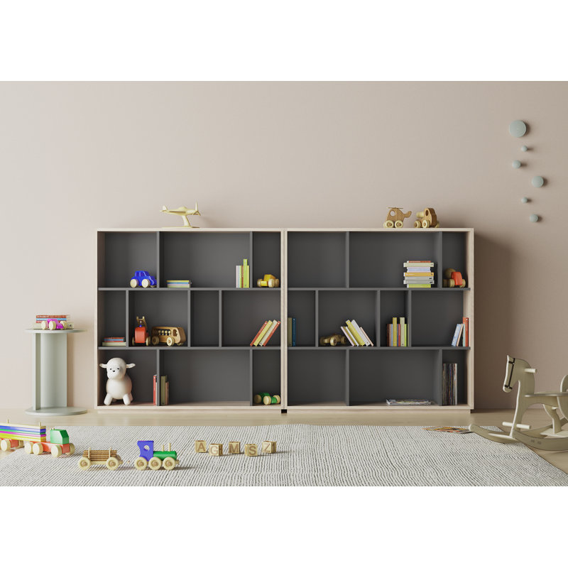 Geonna 117cm H x 111.5cm W Geometric Bookcase, Light Oak/Graphite