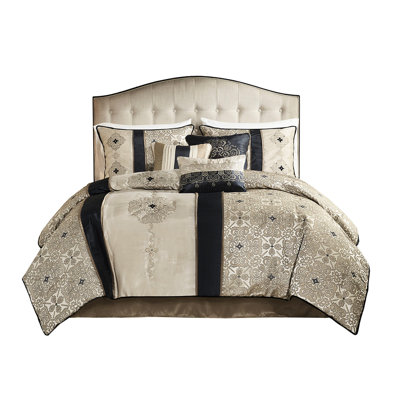 7 Piece Comforter For King Bed - Modern Vertical Stripe Enchantment, Filled, Machine Washable, Includes Comforter, , 2 Shams, Square Pillows, 1 Pillow, Black With Pillows Appeal, Filling, Washable