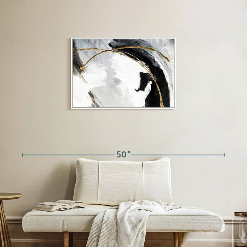Noir, blanc et or Arciniega, Cadre flottant blanc, 31 po x 21 po