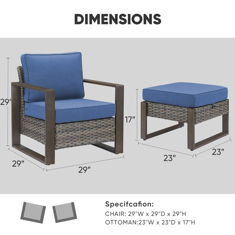 Allcot Outdoor 2-Person Seating Group With Ottomans With Cushions, Gray, Blue