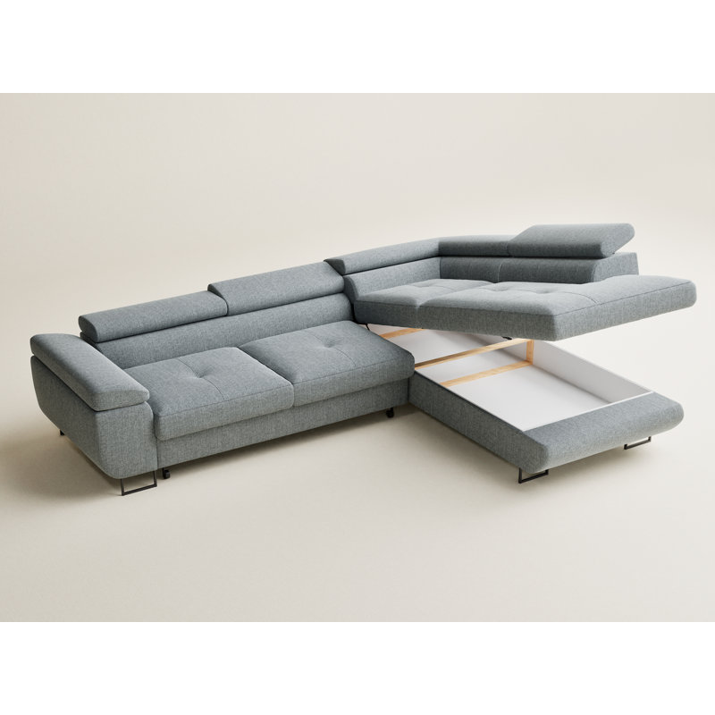 4 Seater Reclining Corner Sofa , Blue grey Polyester, Right Hand Facing