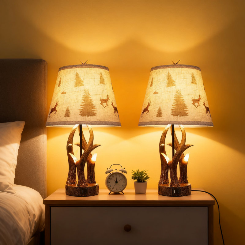 Ensemble de 2 lampes de table Rustic Antler