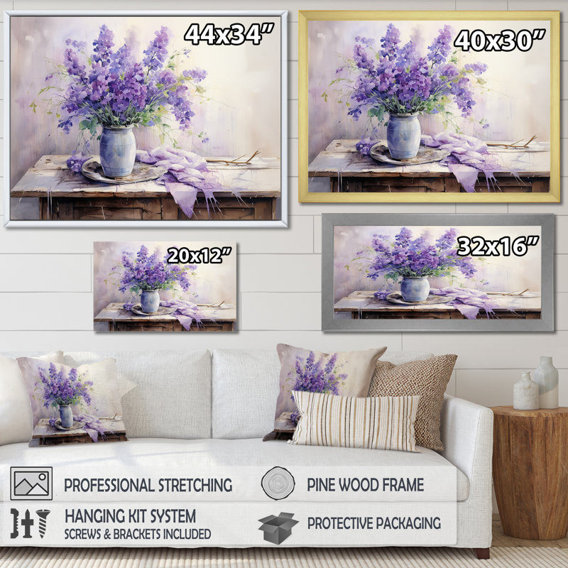 «Violets Farmhouse Still Life - Violets», art mural, Toile tendue, H 12 po x l 20 po x P 1 po