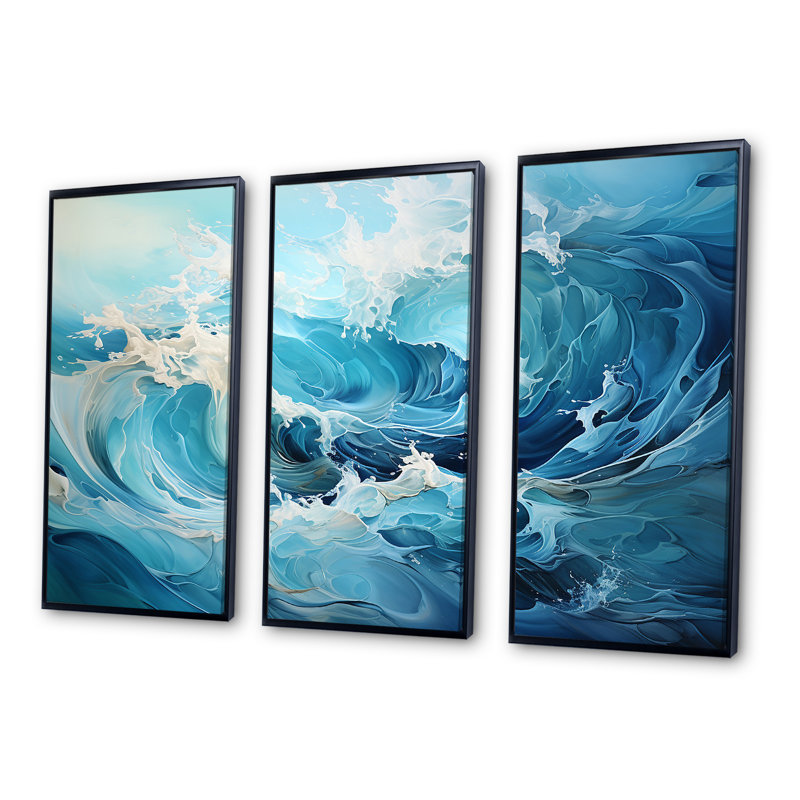 «Oceanic Rhapsody - Abstract Impressionism», ensemble d'art mural, H 28 po x l 36 po x P 1 po, Cadre flottant noir