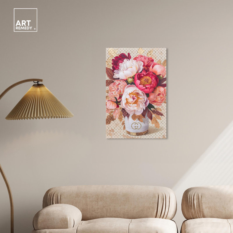 Art floral sur toile, belles pivoines, Toile tendue, H 30 po x l 20 po