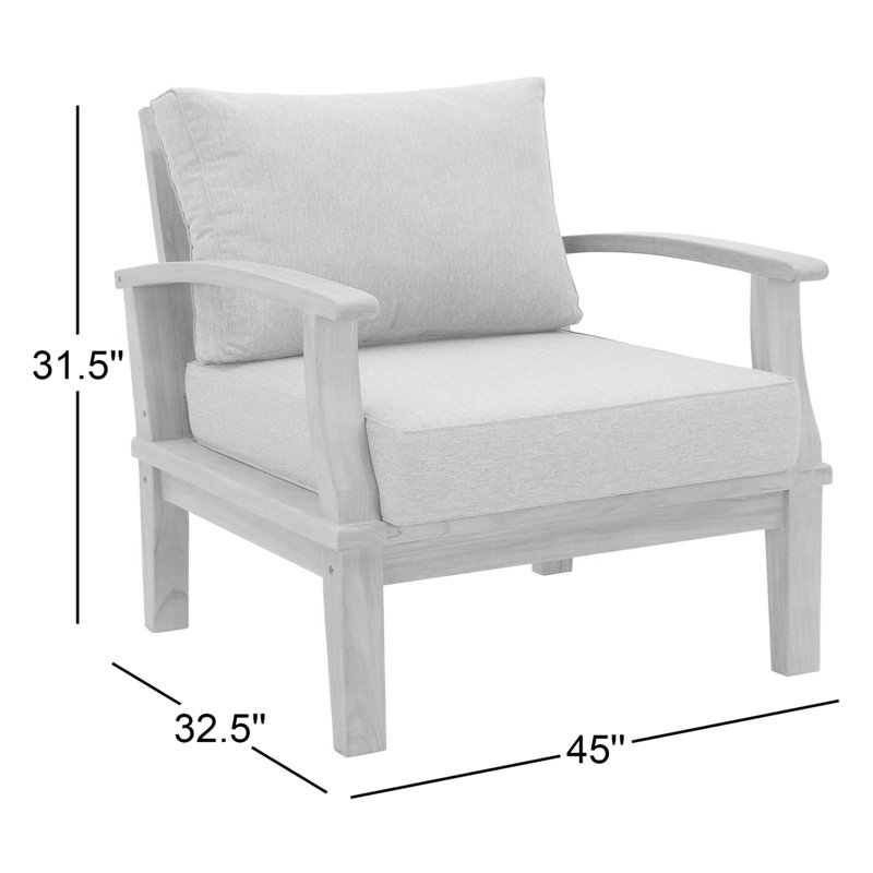 Ensemble de patio extérieur en teck 2 pièces Marina, Blanc
