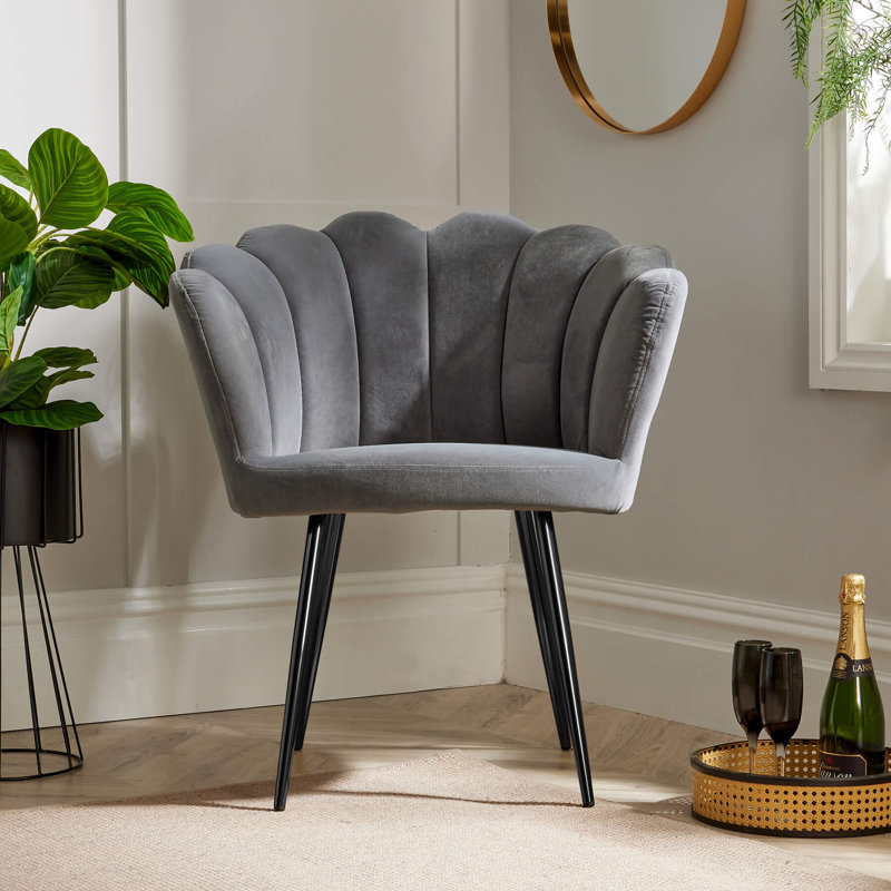 Bruning Scallop Velvet Barrel Accent Chair, Grey