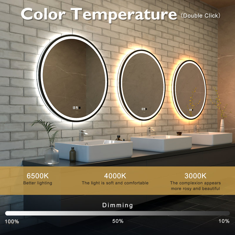 Balig Round Black Illuminated Dimmable LED Anti Fog Mirror Bathroom Vanity Mirror with Motion Sensing, 24" x 24"