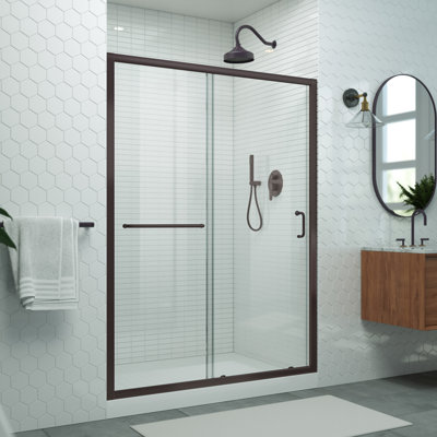 Levantine 56-60 x 72 Semi-Frameless Sliding Shower Door, Clear Glass in Oil Rubbed Bronze