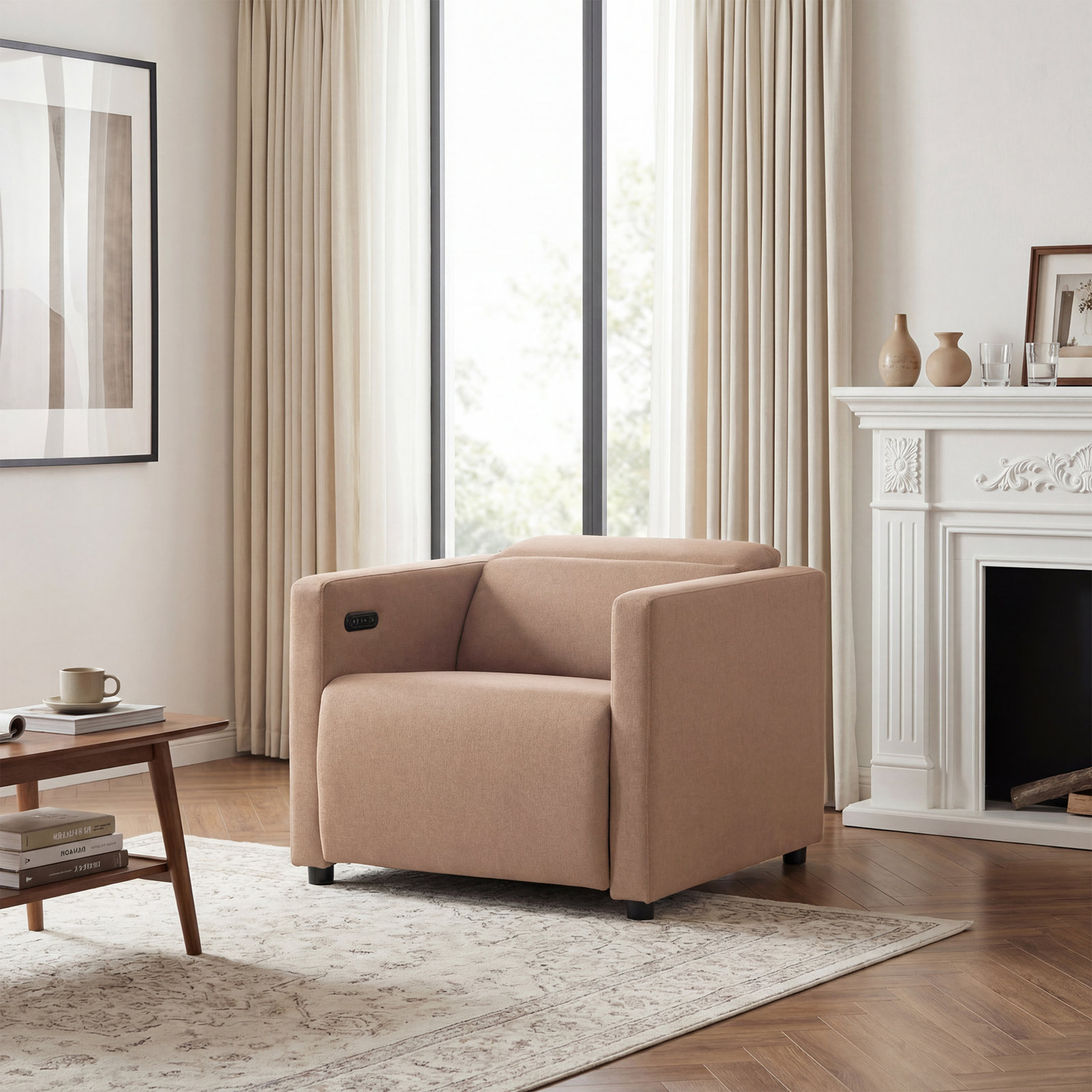 36" Power Recliner, Dune Tan Mohair