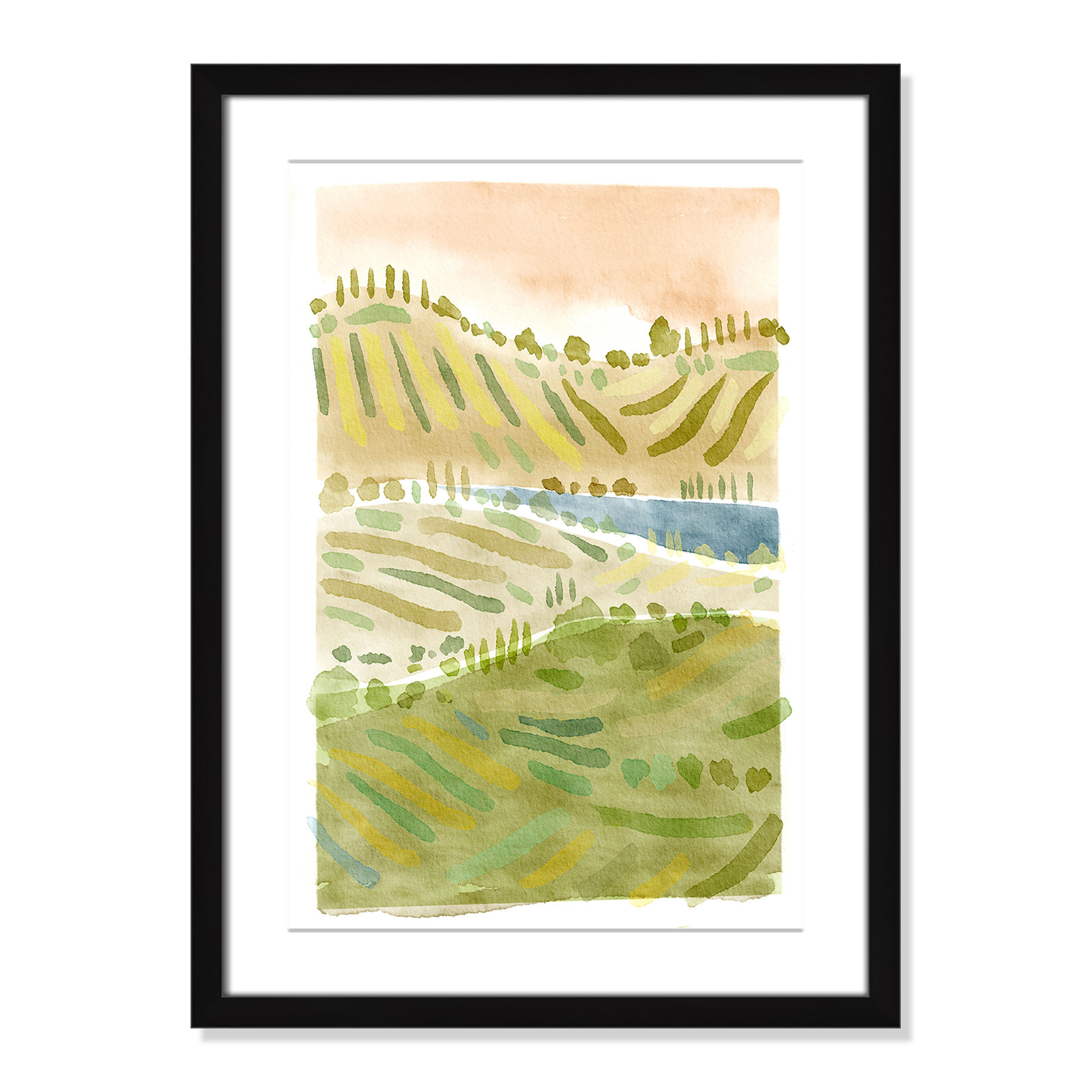 Tuscan Countryside Print by Leah Straatsma, Black Single Picture Framed Paper, White, 23" H x 17" W x 1.25" D