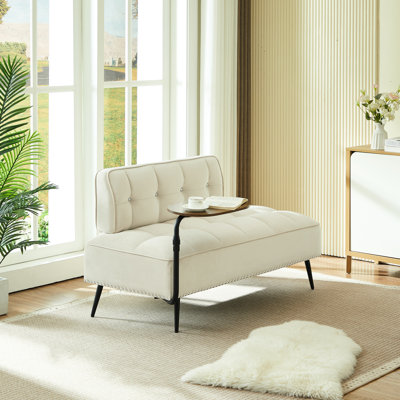 Canapé en velours moderne à deux places de 54 pouces avec dossier et table d'appoint rotative à 360 ° - repose-pieds, banc multi-usage, ensemble de bureau et chaise, conception peu encombrante pour le salon, la chambre à coucher et un appartement