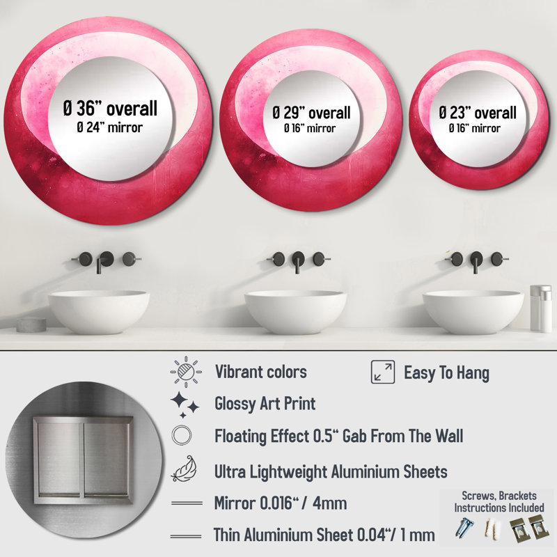 Magenta Mercury Solar System - Our Solar System Large Mirror, Space Round Unique Wall Mirror Decor, Printed Metal Art