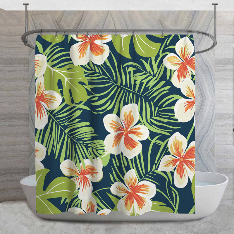 Rideau de douche fleurs tropicales - décor floral de salle de bain plage côtière, H 84 po x l 70 po