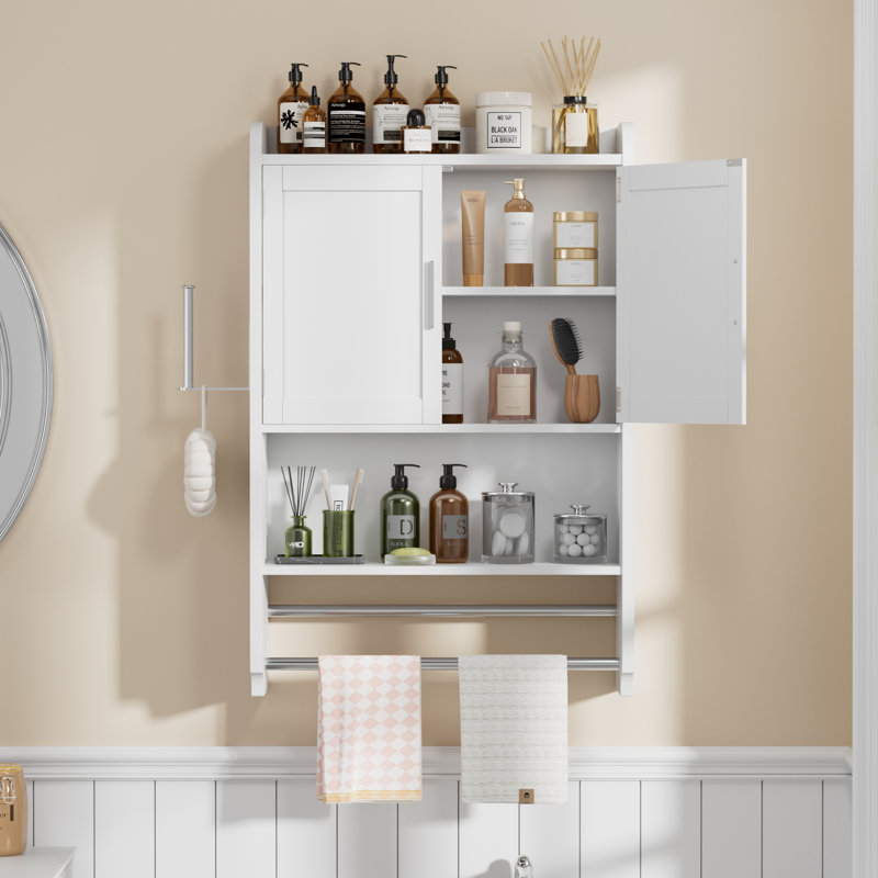 Bathroom Cabinet Wall Mounted, Over The Toilet Storage Cabinet With Adjustable Shelves And Towel Bar, Bathroom Medicine Cabinet For Bathroom, Laundry Room And Kitchen