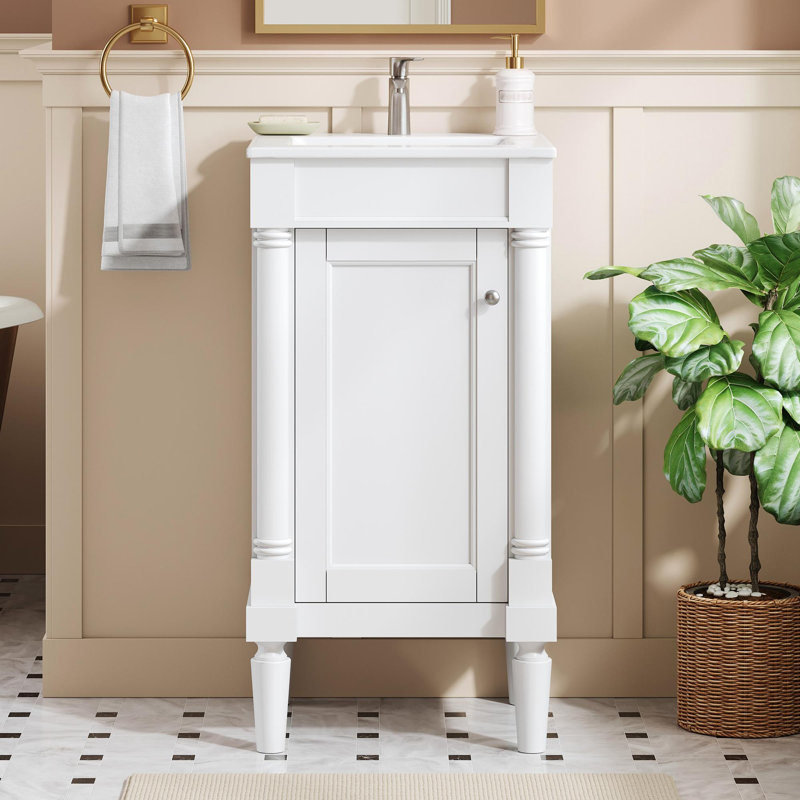 Petit meuble-lavabo de luxe 18 po, Argent, Blanc