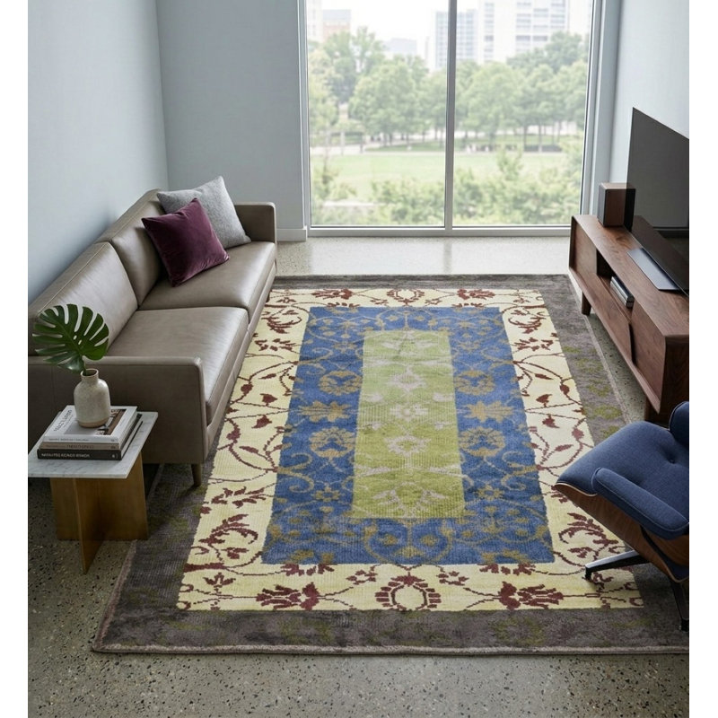Oriental Hand Knotted Viscose Multicolor Rectangle Indoor Area Rug