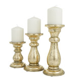 Mango Wood Turned Style Pillar Decorative Candle Holder Set