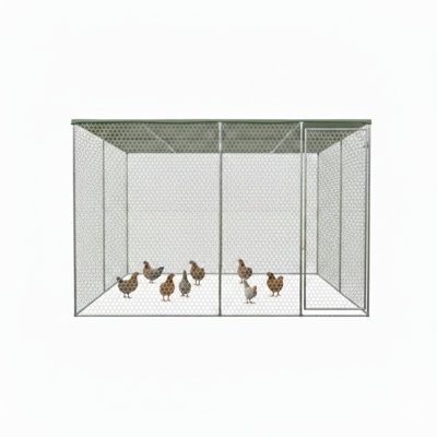 Un enclos à poules de 9,8 pi x 6,5 pi x 6,5 pi pour la cour, également utilisable comme grande cage à oiseaux, maison de chat ou autre enclos pour animaux de compagnie. Cette volière d'extérieur pour oiseaux ou perroquets est livrée sans perchoir et comporte un filet vert.