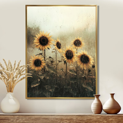 Doykos rétro jour de pluie tournesols I - tournesols grand art mural