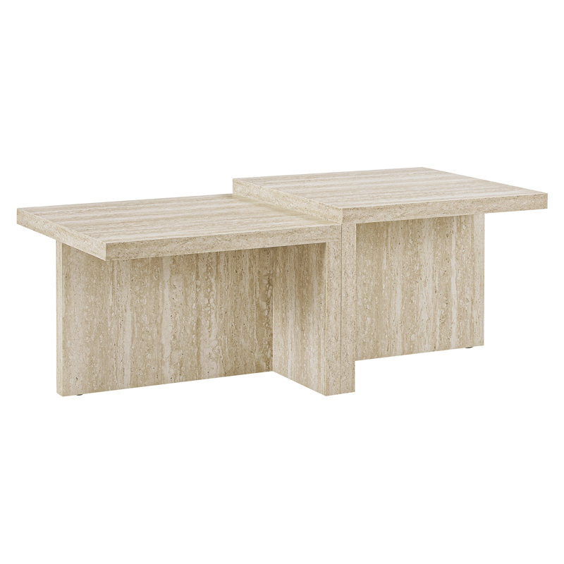 Table basse, l 48 po, cocktail, rectangulaire, 2 niveaux, salon, stratifié travertin aspect pierre, contemporain, moderne