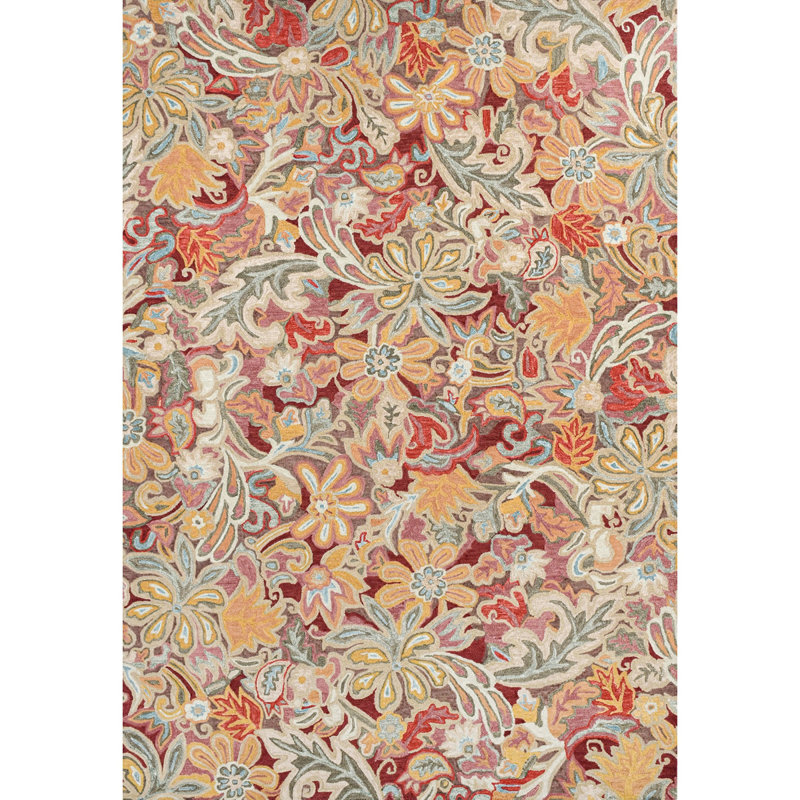 Floral Tapestry Handmade Hand Tufted Wool Spice Rug, Rectangle 9' x 13'