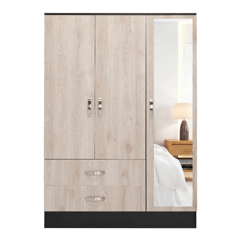 Armoire à miroir, quincaillerie en métal, armoire à deux portes, deux tiroirs, porte simple avec miroir, tringles