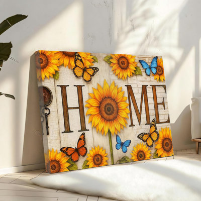 Farmhouse Yellow Sunflower Wall Art Rustic Home Butterfly Canvas Wall Decor Country Floral Pictures Paintings Prints Artwork Decorations，Solid Wood Frame Support,16" X 24" inch