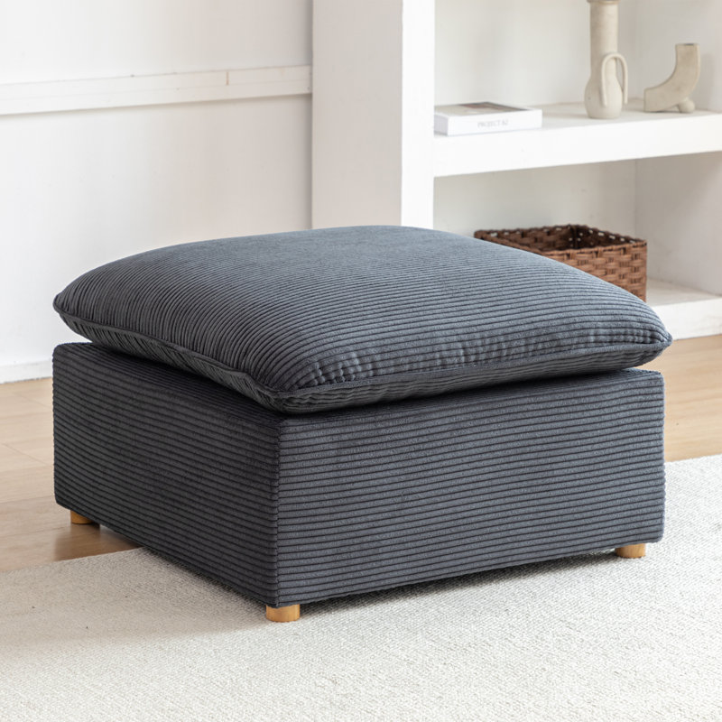 Corduroy Ottoman With Cushion, Gray