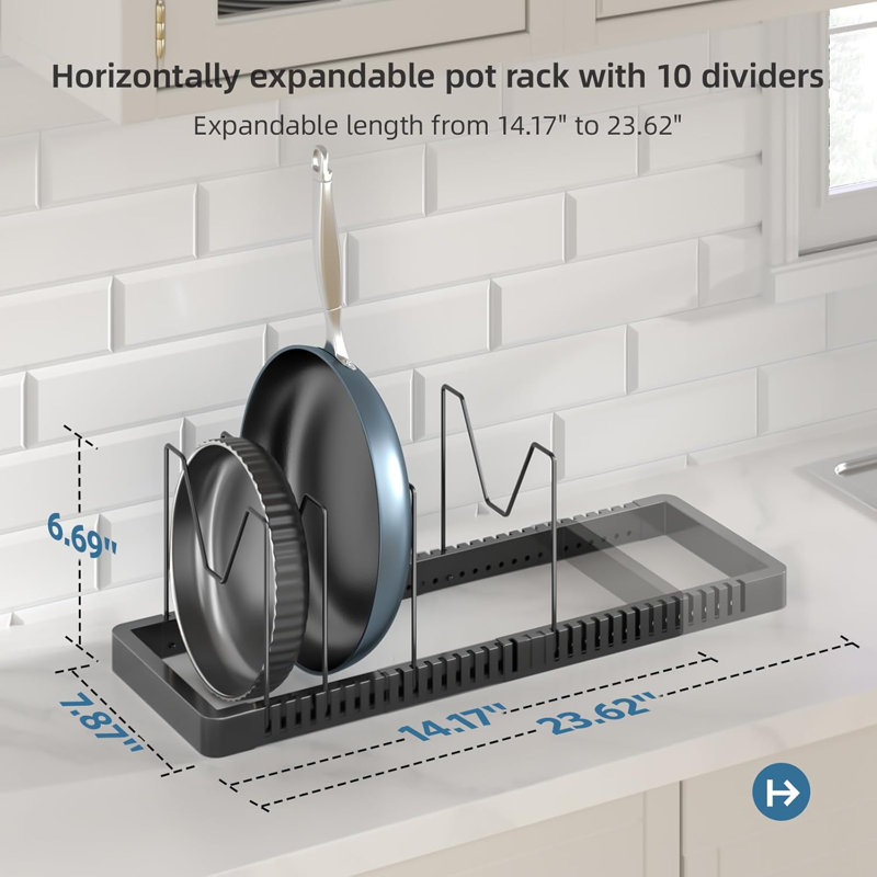 Support extensible pour organisateur de casseroles et de poêles - 10 séparateurs réglables pour le rangement des armoires et des tiroirs
