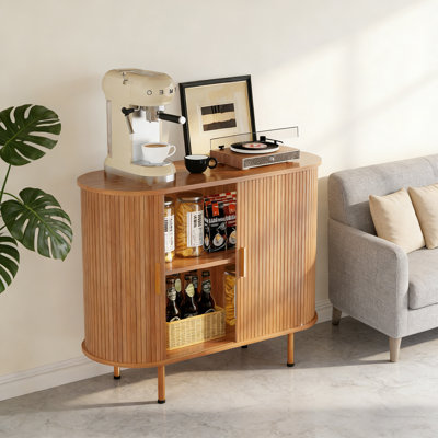 Mid Century Modern Fluted Sideboard Buffet Cabinet With Sliding Doors & Adjustable Shelf 