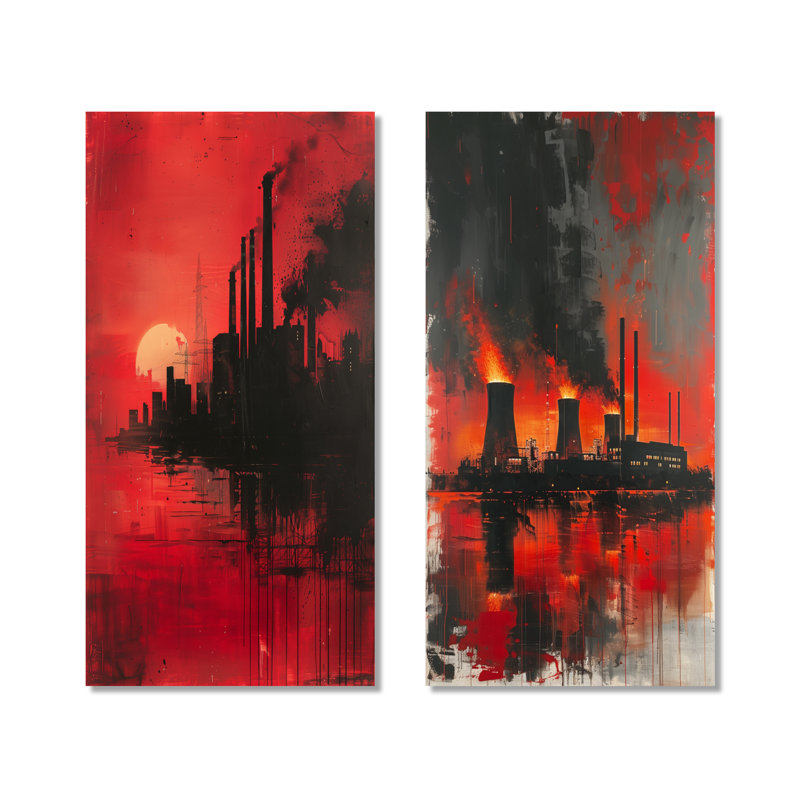 Décoration murale moderne en métal 2 panneaux rouge et noir, 32" H x 32" W