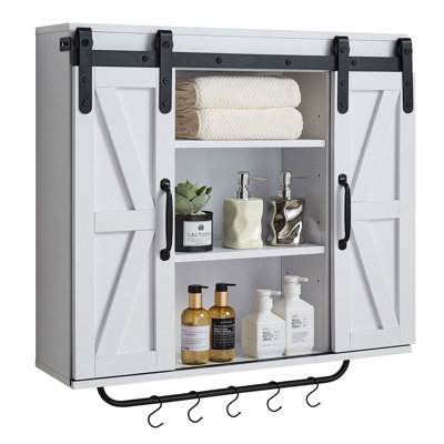 Bathroom Wall Cabinet Medicine Cabinet with Tower Bar and 2 Doors White