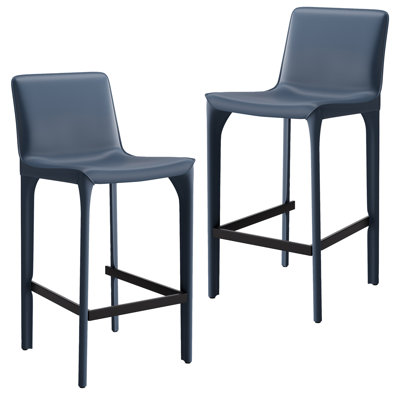 Full Assembled 26"H Counter Stool, Saddle Leather Upholstered Bar Stool With Padded Seat, Counter Height Barstool With Metal Frame Footrest For Kitchen Island Bar Counter, Blue