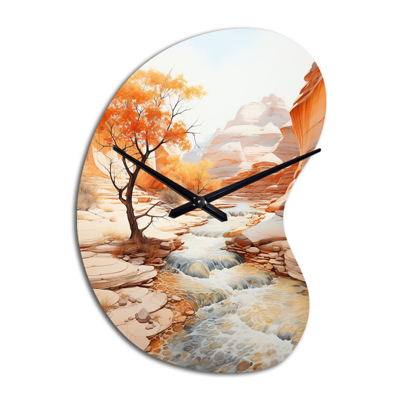 Horloge murale beige, pêche, miroir, Grand