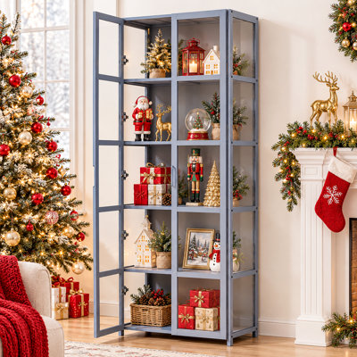 64" H 5-Tier Display Cabinet With Acrylic Door, Curio Cabinet Collection Showcase Bookcase Storage Organizer