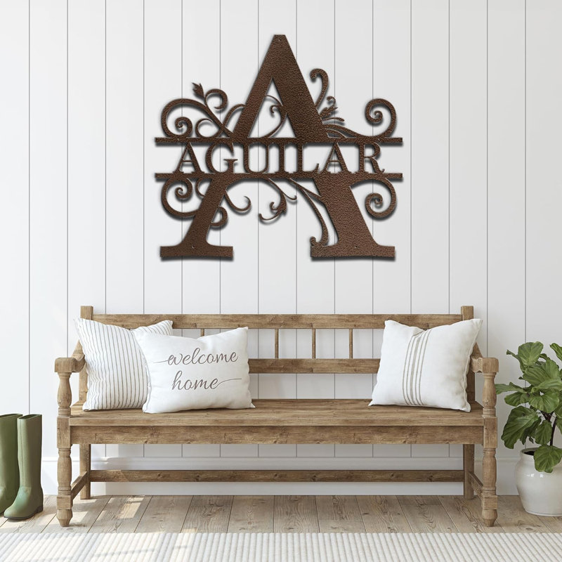 Custom Name Letter Monogram Family Personalize Wedding Gift Cabin Outdoor Metal Signs Wall Decor, Black, 36" H x 36" W, Yes
