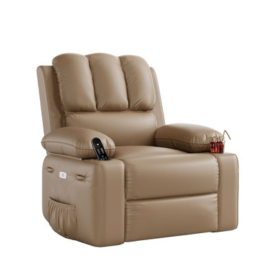 Fauteuil inclinable électrique avec fonction chauffante et massage par vibrations à 8 points, assise extra-large de 68 cm, porte-gobelets, ports USB, base pivotante à 270° pour chambre d'enfant et salon, sans fonction de levage
