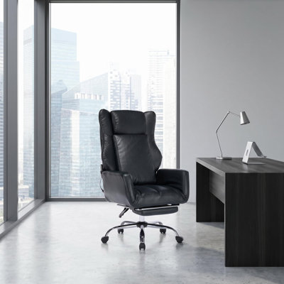 Ergonomic Cross Legged Office Chair With Footrest,leather Big And Tall Executive Chair With Wheels,reversible Armrest And Lumbar Pillow,135° Reclining Computer Wide Desk Chair For Home,office （3D Kneading Massage Head）