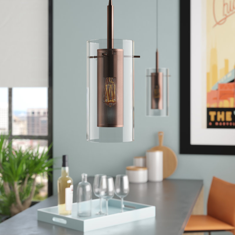 Luminaire suspendu cylindrique simple 1 lumière Percy, Bronze huilé