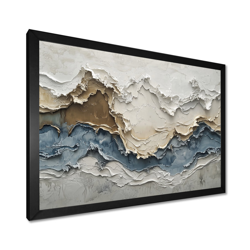 Cannock Abstract Collages Coastal Waves Flow II - Art mural abstrait pour le salon, H 30 po x l 40 po, Cadre simple, Noir