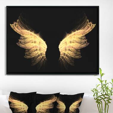 Designart Blue and Gold Angel Wings III Contemporary Glam Framed Canvas Art Print - 30 in. Wide x 40 in. High