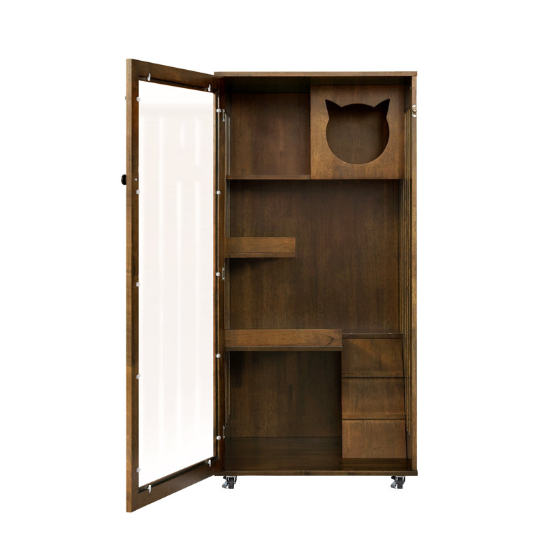 Armoire pour chat en bois d'hévéa Basia, Brun