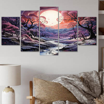Impression sur toile - 5 panneaux, "Purple Forest Winters Papercut"
